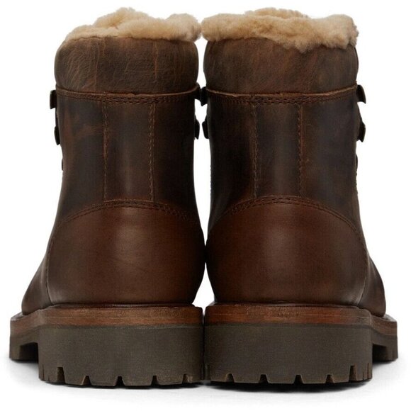 Belstaff Gorge Hiker Boots Size 45 US 12 Mens Brown Leather Shearling $450 - Picture 16 of 16